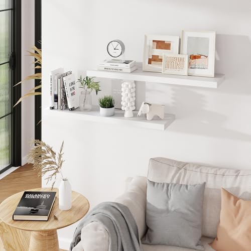 Floating Shelves for Wall, 36 inch White Wall Shelves Set of 2 - Image 2
