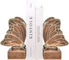 Vintage Brown Butterfly Bookends,Resin Book Ends for Shelves,Heavy Duty Decorative Bookends,Creative Book Stopper Holder Decor for Desk Home Office,Shelf Decoration,Gifts for Mother's Day by Kakizzy