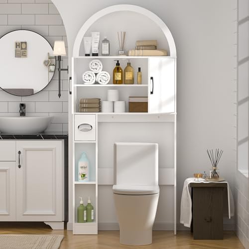 Spurgehom Over Toilet Storage Cabinet, Bathroom Arch Organizer, White - Image 3