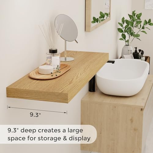 Fun Memories 32" W x 9.3" D Floating Shelves, Rustic Wood Deep Shelves for Bedroom, Kitchen, Living Room, Long Floating Shelf for Wall, Storage Display Wall Shelf for Books Decor, Oak - Image 4