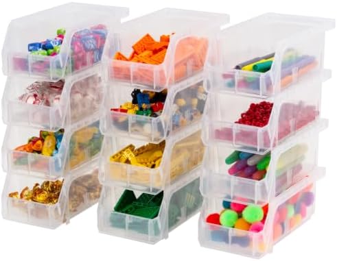ReadySpace Small Stackable Plastic Storage Bins, 12-Pack, Clear by Akro-Mils