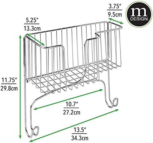 mDesign Metal Steel Ironing Board Holder Wall Mount with Large Storage Basket for Laundry Rooms - Holds Iron, Ironing Board, Spray Bottles, Starch, or Stain Sticks - Easy Installation - Chrome - Image 4