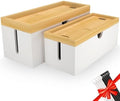 Bamboo Cable Management Box, Large Cord Organizer Box Cable Box to Hide Wires & Power Strips for Desktop Storage Cord Holder for Office Home,No Assembley Required by HoVoit