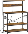 SUPERJARE Bakers Rack with Power Outlets, Microwave Stand, 39.4 X 14.3 Inch Larger Desktop, Kitchen Storage Rack with Adjustable Middle Shelf, 6 S-Shaped Hooks, Coffee Bar Stand, Rustic Brown by SUPERJARE