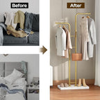 YATINEY Gold Coat Hanger Stand, Floor Standing Coat Rack, Entryway Coat Tree with 8 Hooks and Marble-Look Base, Modern Double-Pole Metal Clothes Rack for Entrance, Living Room, Bedroom, YM02DWY1 - Image 3
