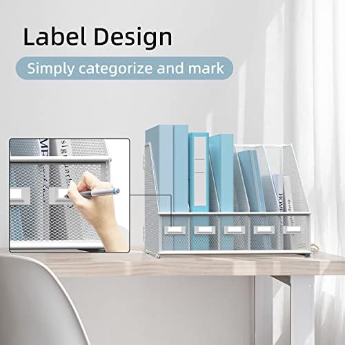 SUPEASY Desk Organizers Metal Desk Magazine File Holder with 5 Vertical Compartments Rack File Organizer for Office Desktop, Classroom, Home Workspace, White - Image 4