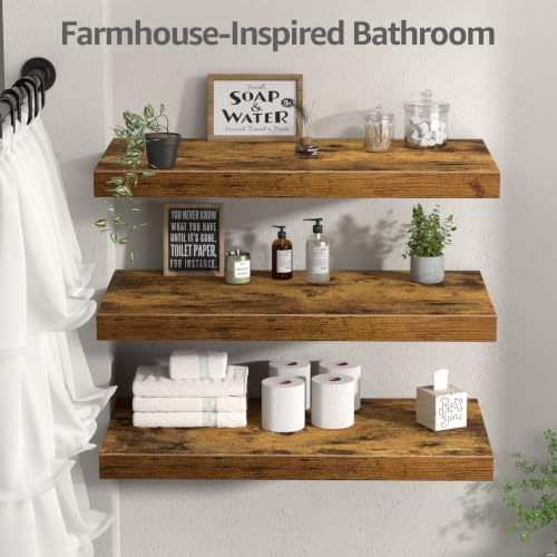 QEEIG 12" Deep Floating Shelves for Wall (Brown, Set of 3, 23.6" x 12") - Image 6