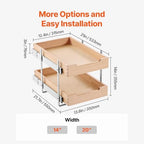 VEVOR 2 Tier Pull Out Cabinet Organizer, 14" W x 21" D Cabinet Drawer, Soft Close Slide out Shelf, Heavy-Duty Sliding Wood Drawer, Adjustable Base Cabinet Organization for Kitchen Pantry Bathroom - Image 7