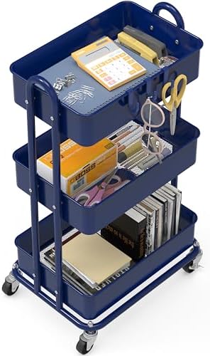 Simple Houseware 3-Tier Heavy Duty Metal Utility Rolling Cart, Navy - Image 5