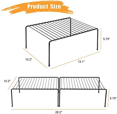 Medium (13.1 x 10.2 Inch) Cabinet Storage Shelf Rack , Kitchen Shelves，Kitchen Counter and Cabinet Shelf, Storage Rack Organizer for Kitchen, Fridge, Cabinet, Bathroom Cupboard& Pantry (4, Black) - Image 3