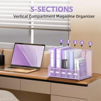 5 Vertical Compartments Magazine Holder, Metal Binder Organizer, Purple - Image 5