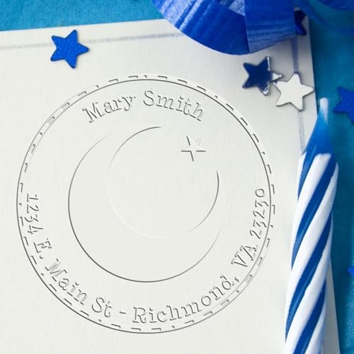 Customized Envelope Embossing Stamp for Muslim Business Owners - Personalized Return Address Seal Stamp, 1-5/8 Soft Ethereal Crescent Design, Ideal for Elegant Stationery and Business Correspondence by AcornSalesCo