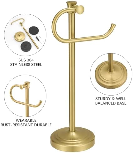 BESy Stand Hand Towel Holder, Countertop Towel Bar, Brushed Gold - Image 4