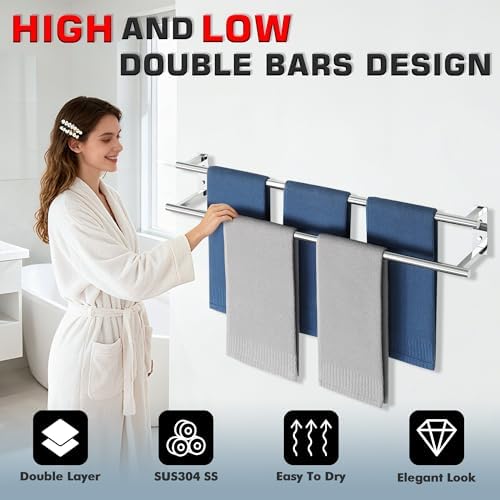 Alise 32 inch Double Towel Bar for Bathroom Wall Mounted, Polished Chrome - Image 3