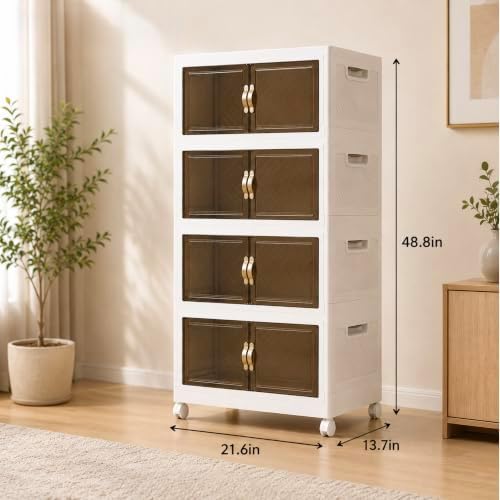 4 Tier Stackable Storage Bins with Lid, Total 199QT (4x49QT) Foldable Closet Organizer with Wheels, Collapsible Plastic Storage Boxes for Clothes, Toys, Kitchen, Office, and Dorm Room - Image 2
