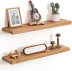 Floating Shelves for Wall, 30"Wx8"D Rustic Solid Elm Wood Floating Shelves Wall Mounted, Round Edge Wall Shelves with Invisible Bracket for Living Room Bathroom Bedroom Kitchen, Set of 2, Natural by FLYJOE