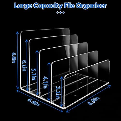 2PCS Clear Acrylic File Organizer for Desk, 4 Section Acrylic Desk Organizer and Accessories, Acrylic File Folder Holder Sorter, Office Supplies for Mail Letter Paper Electronic - Image 2