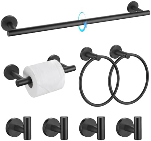 TQKAG 8-Pieces Bathroom Hardware Set, Matte Black Bath Towel Bar Set 23.6" by TQKAG