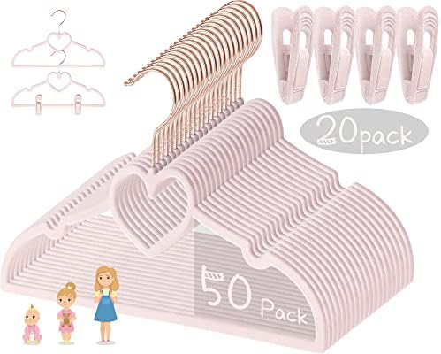 Velvet Baby Hangers, Kids Hangers with Clips for Toddler & Infant Clothes by OneDream