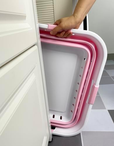 SAMMART 42L (11 gallon) Collapsible Plastic Laundry Basket - Foldable Pop Up Storage Container/Organizer - Space Saving Hamper/Basket (1, Wt/Cherry Pink) - Image 4