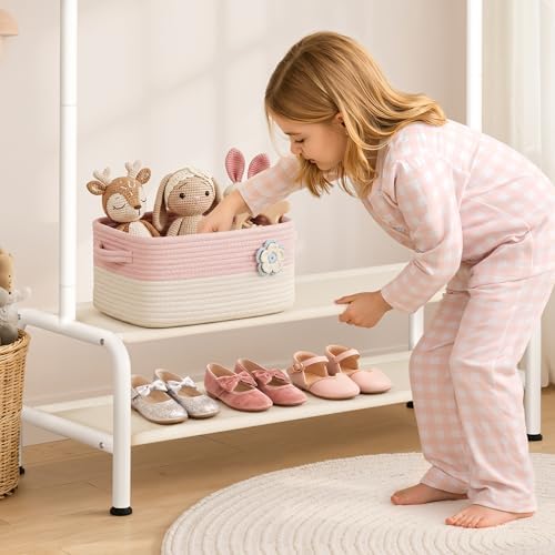 Kids Clothing Rack - Dress Up Clothes Rack - Baby Toddler Closet - Mini Freestanding Coat Racks with 2 Fabric Shelves - Small Kids Costume Wardrobe - Garment Rack for Hanging Clothes Organizer - Image 4