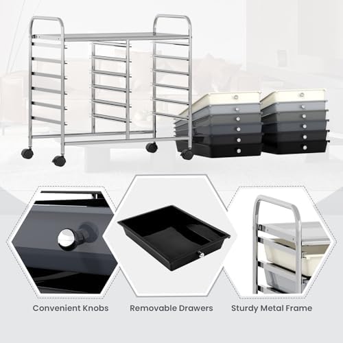 COSTWAY 12-Drawer Rolling Storage Cart, Utility Storage Organizer Cart - Image 6