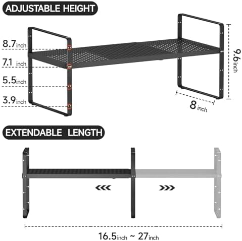 Expandable Cabinet Shelf Organizers, 16.5"~27''L, Black - Image 2