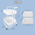 2 Tier Cart with Wheels Under Desk Storage with Handle, Metal Rolling Pantry Cart for Kitchen White Small Rolling Basket for Laundry Room Bathroom, Utility Shelf Organizer for Small Space - Image 4