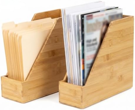 Yeaqee 2 Pcs Vertical File Folder Holder, Bamboo Desktop Organizer by Yeaqee