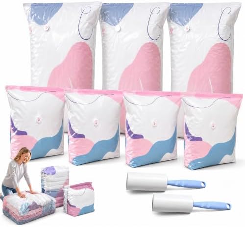 7 Pack No Pump Vacuum Storage Bags, Large Cube Compression Set in 2 Sizes by Unknown