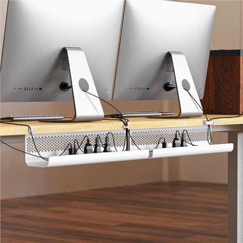 KHAMAL Cable Management Under Desk 52PCS - Cable Management Tray Kit Ventilated Hexagonal Design with Cable Clips, Wire Ties, Cord Holder & Screws for Office, Home - 4 White Sets - Image 7