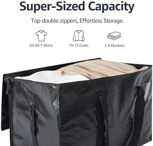 Moving Bags Heavy Duty Extra Large, Moving Boxes, Moving Supplies Essentials, Blue Storage Bins with Lids, Plastic Packing Totes, Storage Bags for Clothes with Handles & Zippers(Black, 8 Pack) - Image 5