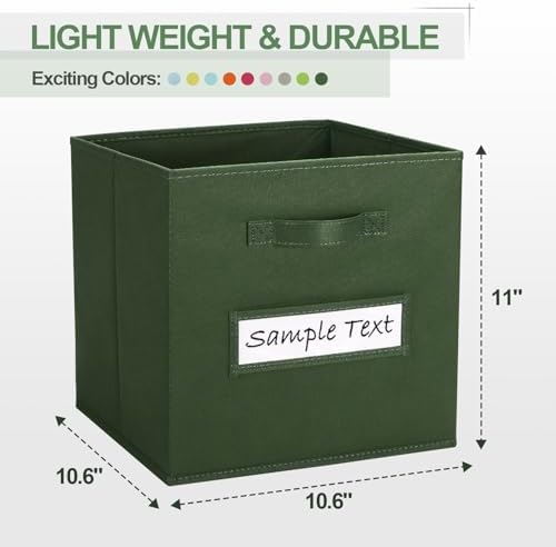 11x11 storage cube bins (Set of 10) Foldable Fabric storage cubes with 10 Labels Window Cards & a Pen,11 inch cube storage bin,Closet Organizers for Shelves,Cubby Organizer Boxes,Dark Green - Image 2