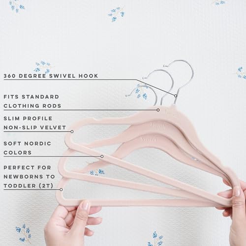 3 Sprouts Velvet Baby Hangers - Non-Slip Hangers for Infant and Toddler Clothes - Slim Space-Saving Design with Nordic Colors for Nursery - 30 Pack - Pink - Image 3