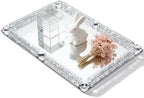 Large Glass Mirror Vanity Tray Silver Crushed Diamond Perfume Jewelry Decor by ESSGUO
