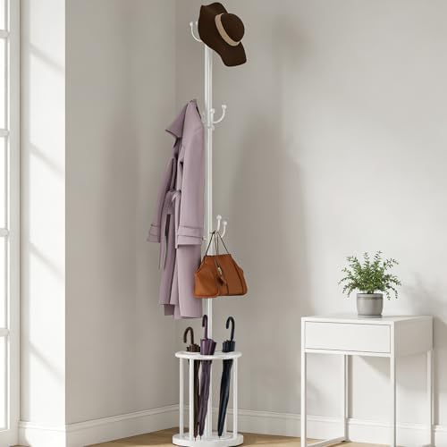 Coat Rack Freestanding, Coat Rack Stand with Umbrella Holder, Coat Tree, Coat Hanger Stand with 12 Hooks for Clothes Bag Hats, Used in Bedroom, Office, Living Room and Entryway-White by WeGXY