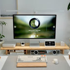 Bamboo Dual Monitor Stand Riser, 2-Tier Desk Shelf with Storage by Rocdeer