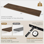 55 Inch Long Floating Shelves for Wall Set of 2, 55x9.3 Large Floating Shelf for Bedroom, Kitchen, Bathroom, Wall Mounted Rustic Wood Shelves with Invisible Bracket for Books, Decor, Walnut - Image 3