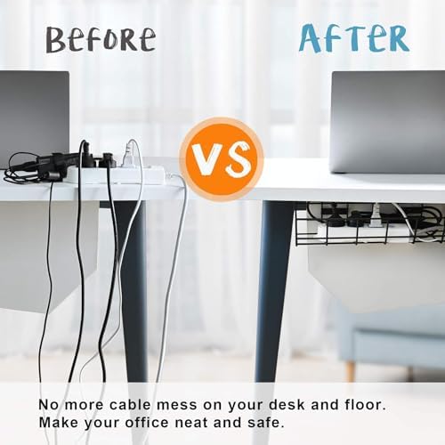 Under Desk Cable Management- 4 Pack Cord Organizer. Metal Wire Cable Management Tray for Office, Studio and Home. Super Sturdy Under Table Cable Managements - Black Cable Organizer - Image 2
