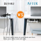 Under Desk Cable Management- 4 Pack Cord Organizer. Metal Wire Cable Management Tray for Office, Studio and Home. Super Sturdy Under Table Cable Managements - Black Cable Organizer - Image 2