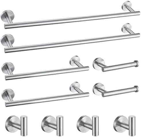 TURS Brushed Nickel 10 Pieces Bathroom Hardware Set, SUS304 Stainless Steel 24 Inch Bath Towel Bar Set, Round Bathroom Accessories Kit Wall Mounted by TURS