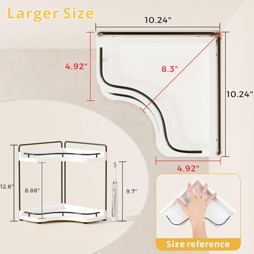 2-Tier Corner Bathroom Counter Organizer, Larger Size, White - Image 3