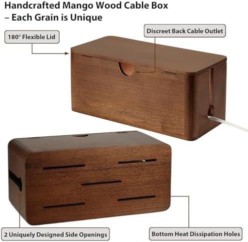ZhiYo Wood Cable Management Box, Medium Cord Organizer Box for Power Strip - Image 4