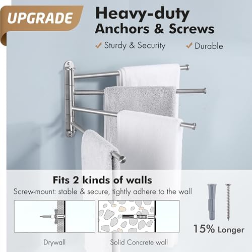 KES Bathroom Towel Rack 15.5-Inch, Swivel Towel Bar 4-Arm, Swing Out Towel Bar Wall Mounted, SUS304 Stainless Steel Brushed Finish, A2103S4L40-2 - Image 4