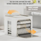 FHSQX 2 Pack Clear Window Storage Bins Large Stackable Linen Fabric Storage for Clothes Foldable Container Organizer Set with Carrying Handles (Lvory White, 15.7x 11.8x 7.8Inch) - Image 3