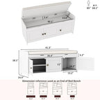 HOMEFORT 41.3" Shoe Bench with Lift Top Storage, Entryway Bench with Cushioned Seat, Wooden End of Bed Bench, Shoe Cabinet Bench with Hidden Storage Space, for Bedroom, Hallway,White - Image 3