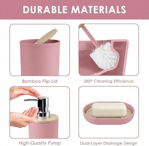 Bathroom Decor and Accessories Set of 10, Pink Striped - Image 4