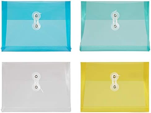 JAM PAPER Plastic Envelopes with Button & String Tie Closure - Index Size - 5 1/2 x 7 1/2 - Assorted Colors - 24/Pack by JAMPaper