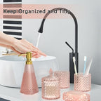 Pink Glass Bathroom Accessories Set 5 Pcs, Pink Bathroom Set, Soap Dispenser and Toothbrush Holder Set, Qtip Holder Set, Vintage Bathroom Sink Set, Cute Bathroom Decor - Image 3