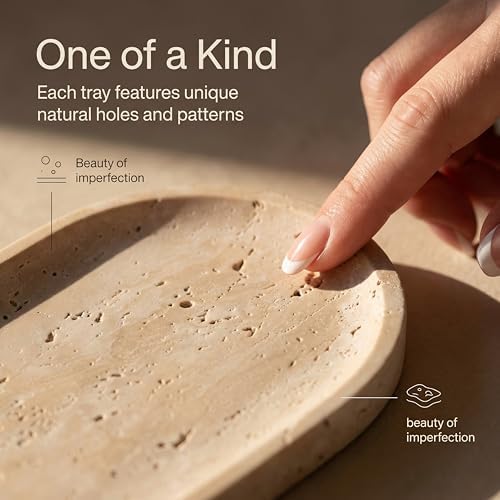 Beige Travertine Vanity Tray | Natural Stone Bathroom Organizer | Perfume & Jewelry Storage for Spa, Bedroom, Kitchen | Non-Slip Waterproof Design,9.8"x4.7"x0.6" - Image 5